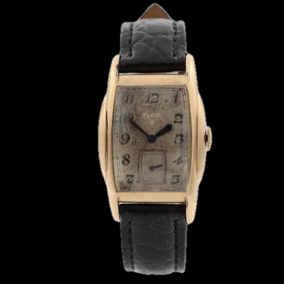 Vintage Elgin Rectangular Men's Mechanical Wristwatch 525 USA 14k Gold Filled - Picture 1 of 5